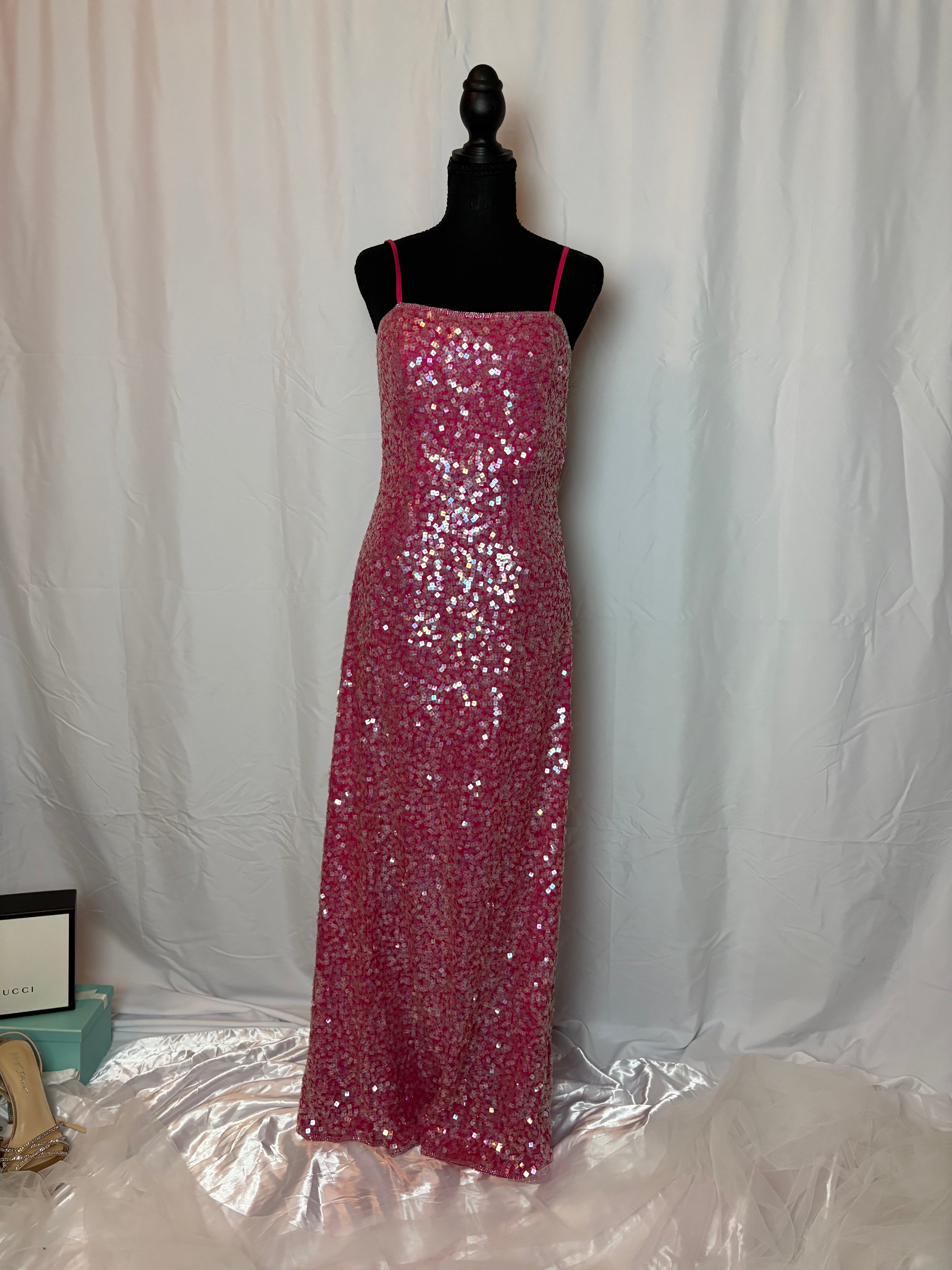Pink Sequins Straightline Gown - Size 6