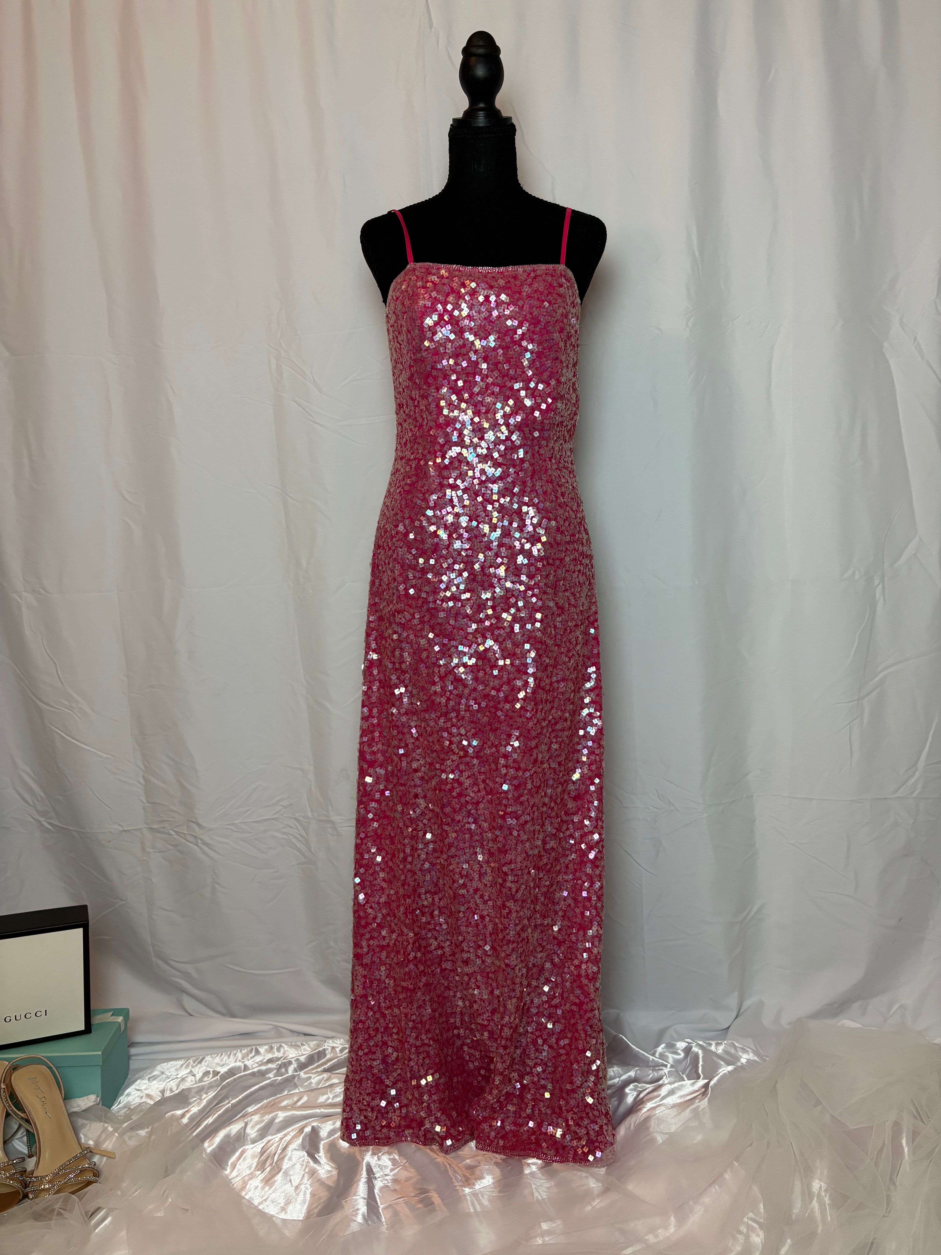 Pink Sequins Straightline Gown - Size 6