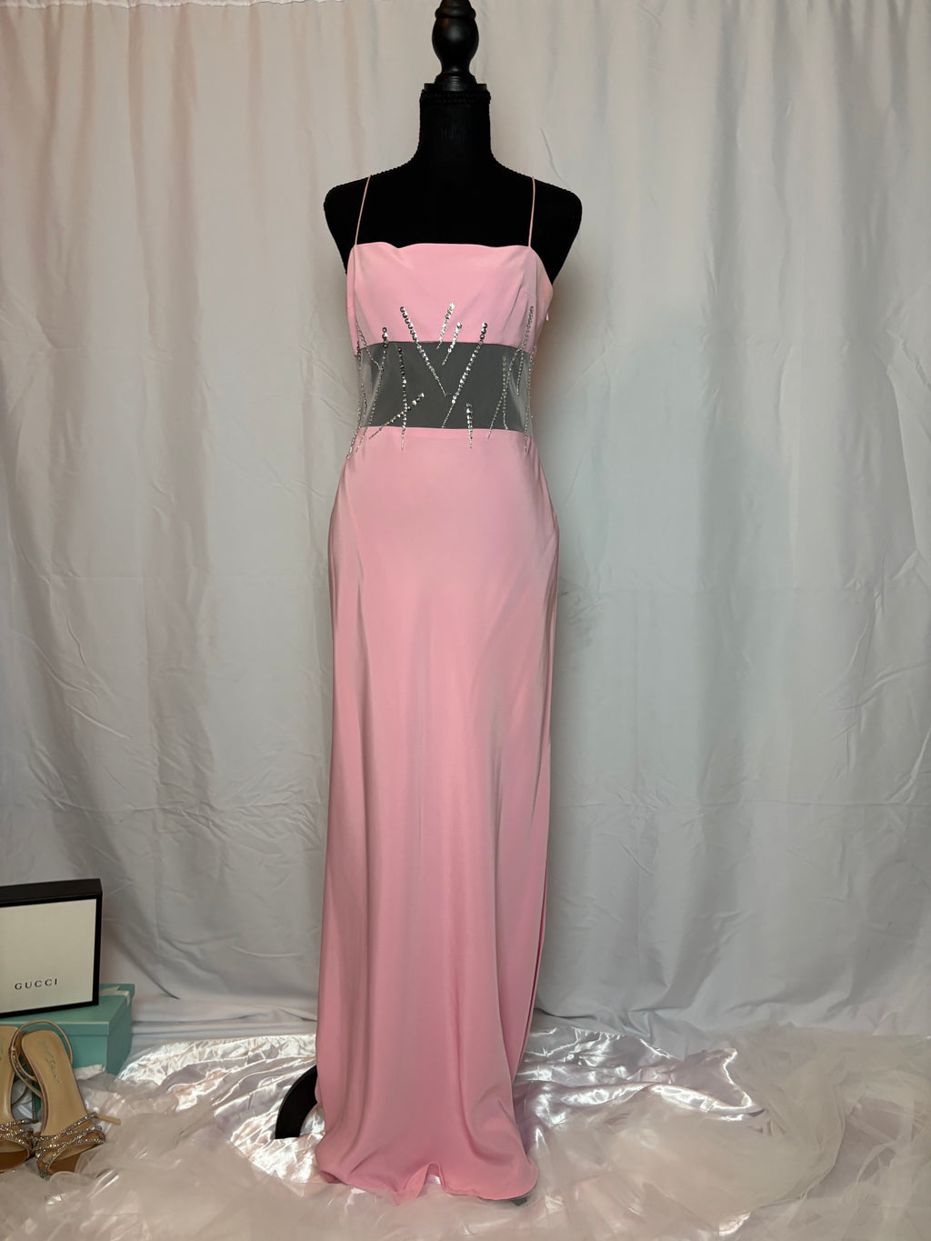 Baby Pink Sheer Bodice Dress by Niteline - Size 6