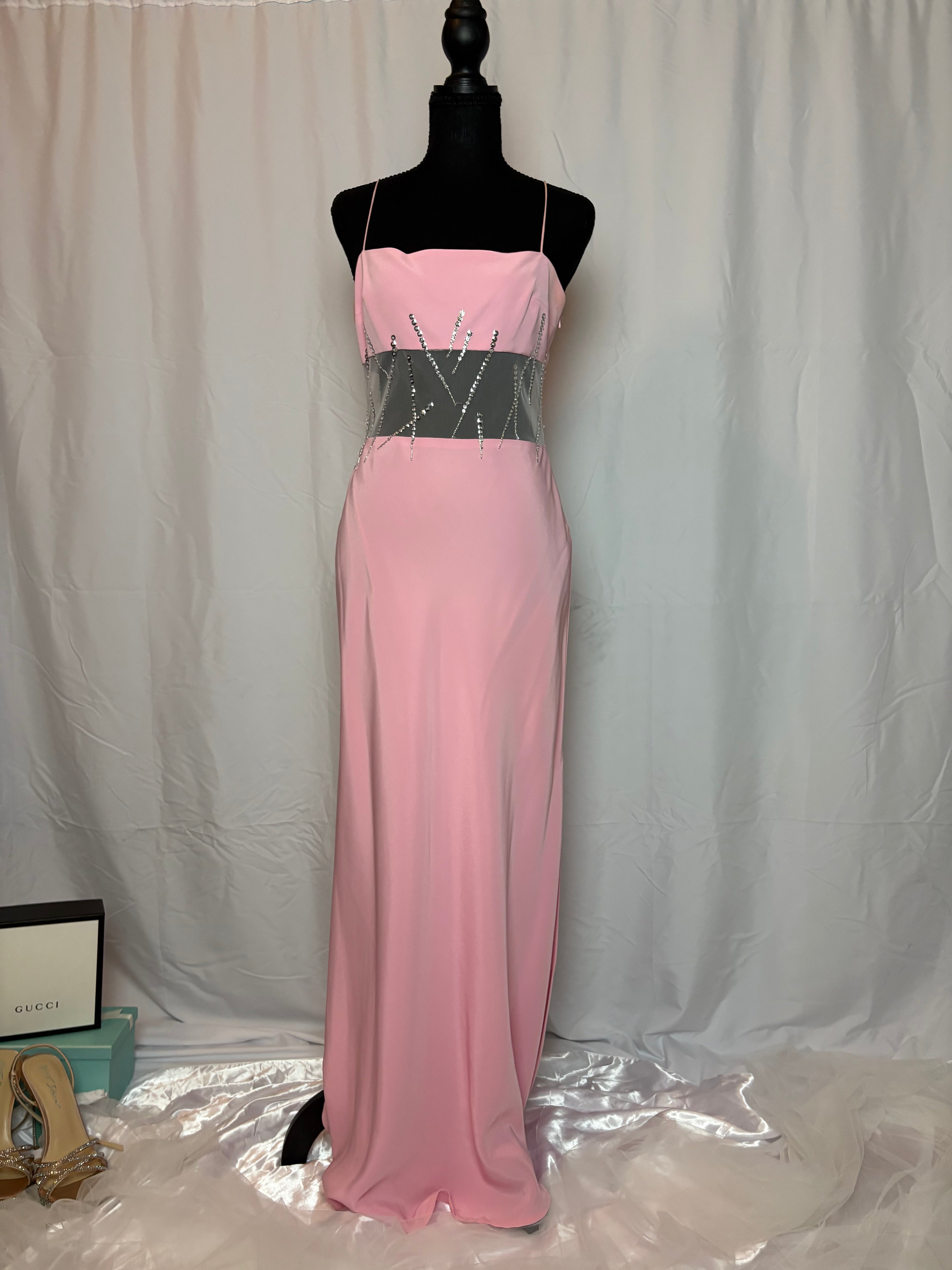 Baby Pink Sheer Bodice Dress by Niteline - Size 6