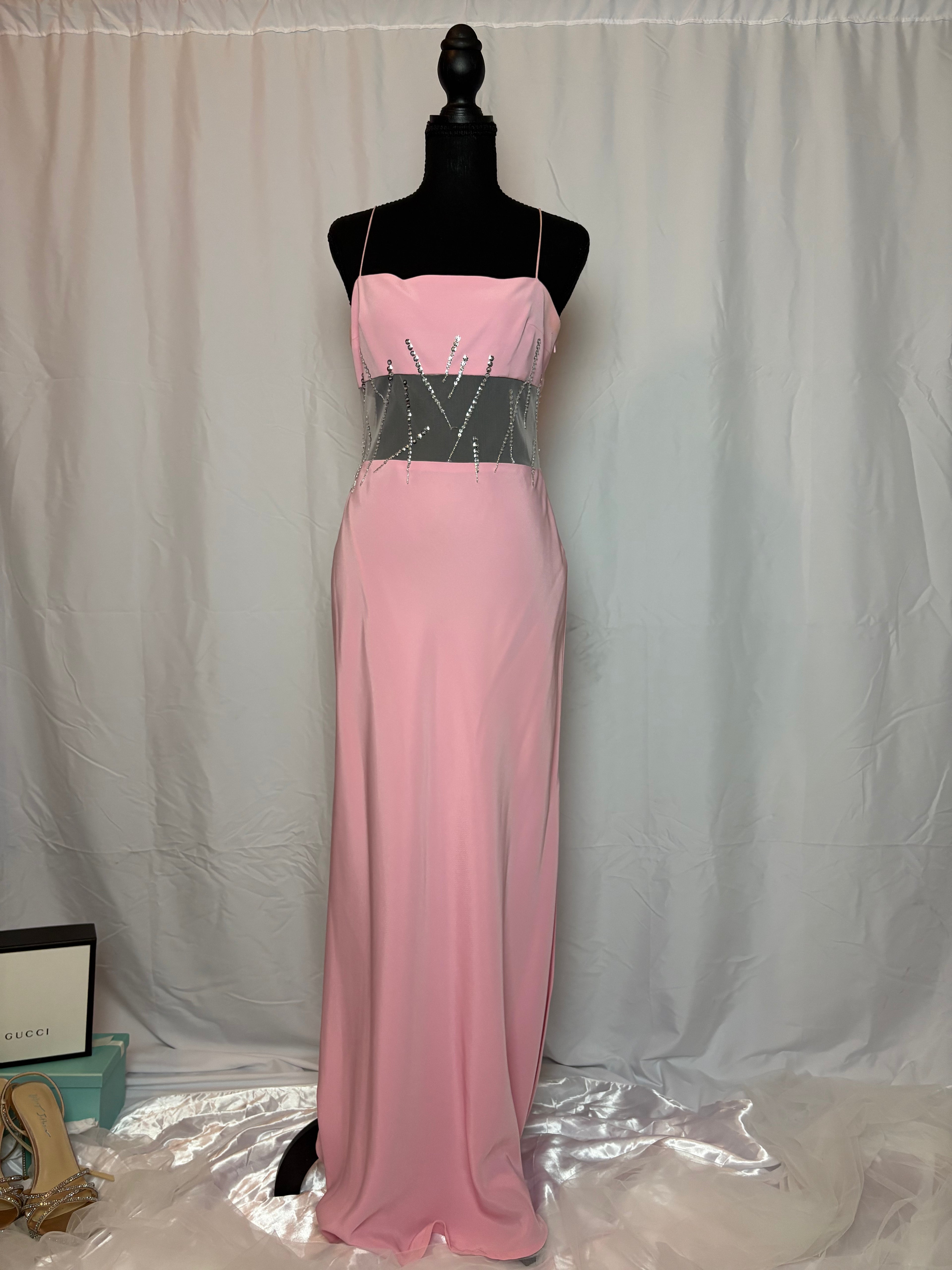 Baby Pink Sheer Bodice Dress by Niteline - Size 6