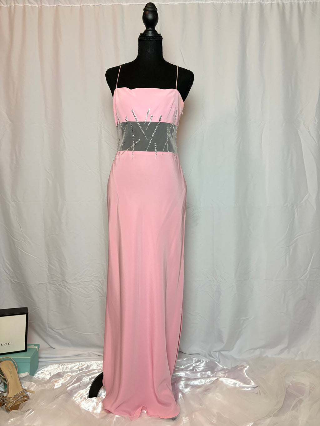 Baby Pink Sheer Bodice Dress by Niteline - Size 6