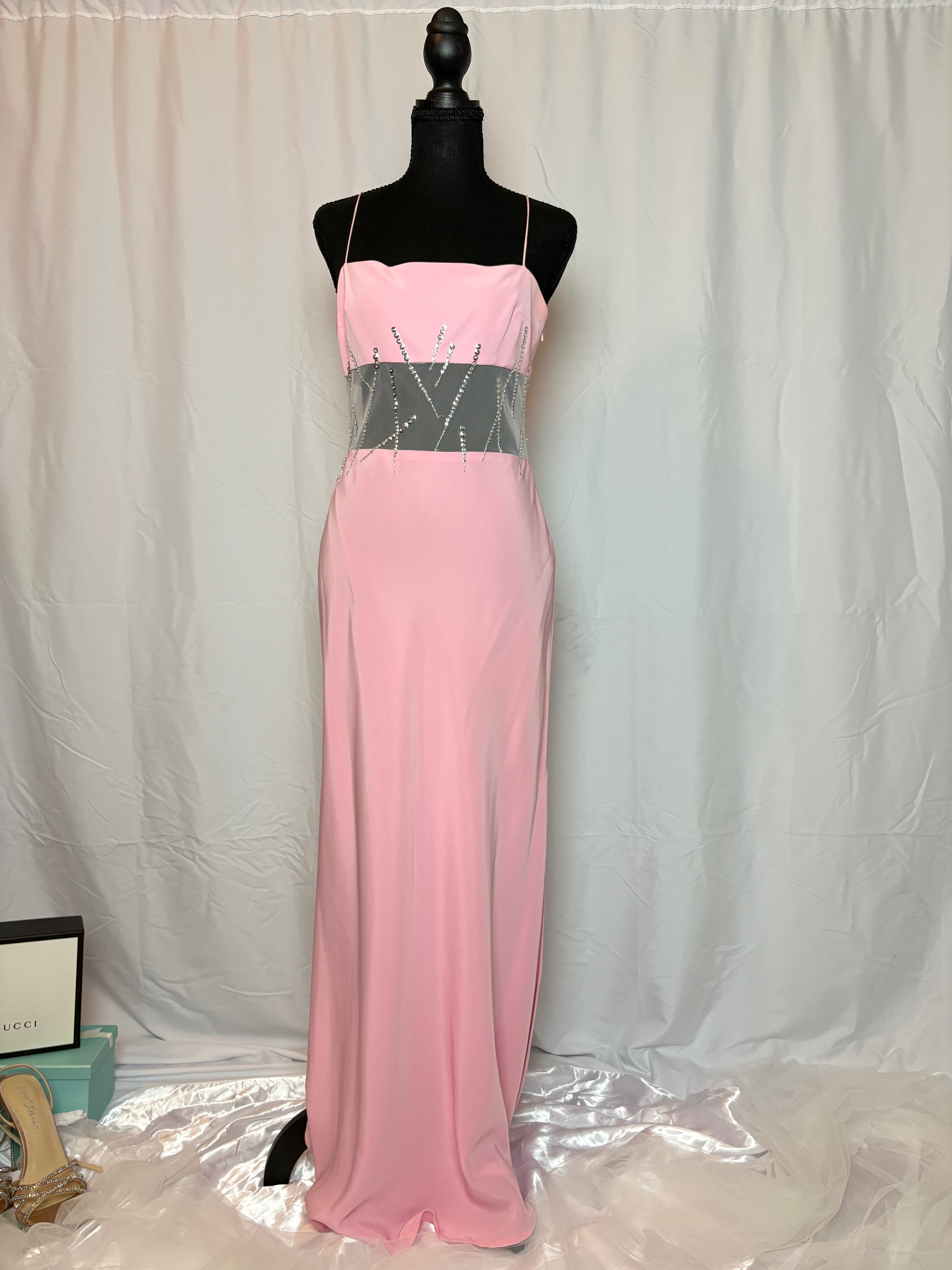 Baby Pink Sheer Bodice Dress by Niteline - Size 6
