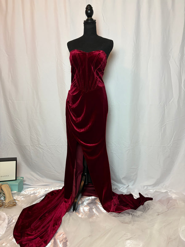 Velvet Burgundy Gown with Split - Size 2x