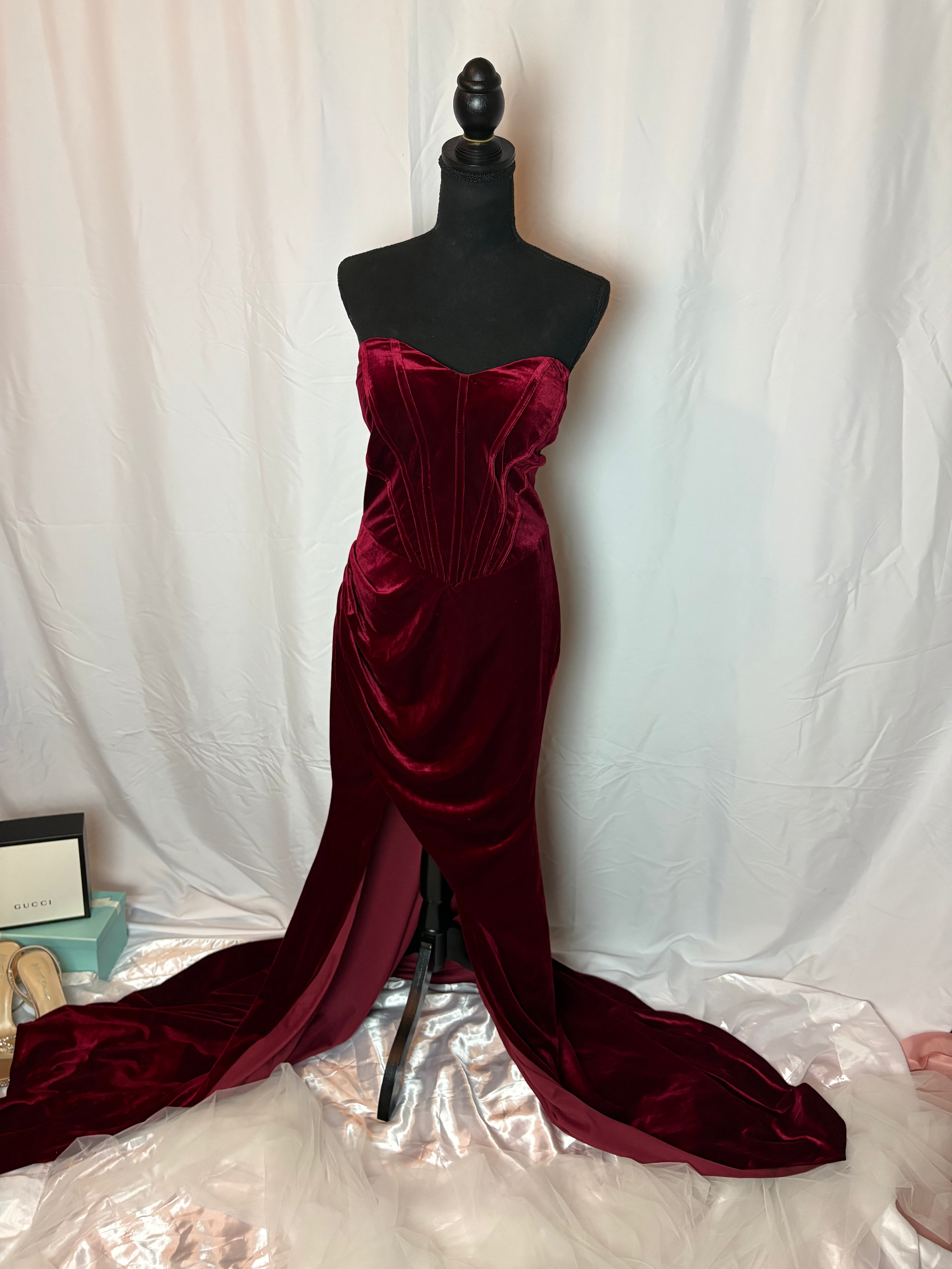 Velvet Burgundy Gown with Split - Size 2x