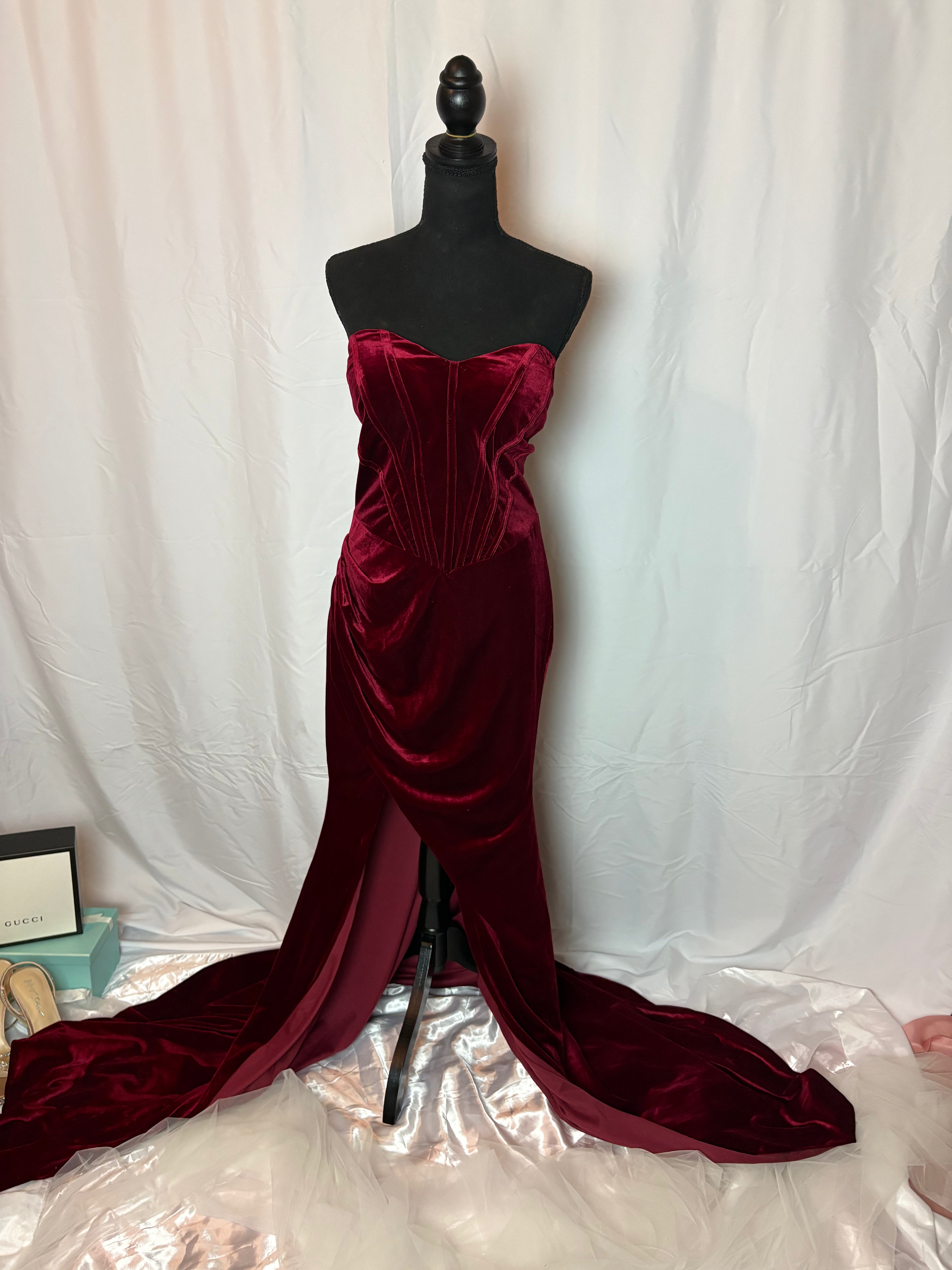Velvet Burgundy Gown with Split - Size 2x