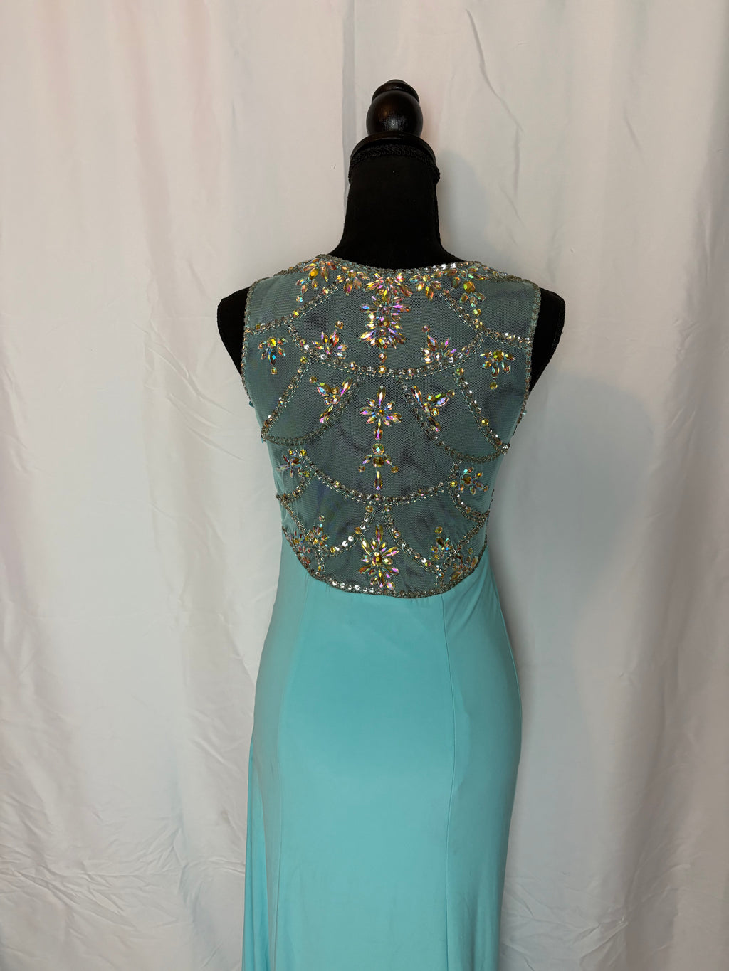 Teal Backless Dress w/ Gems - Size 3 by Crystal Gem