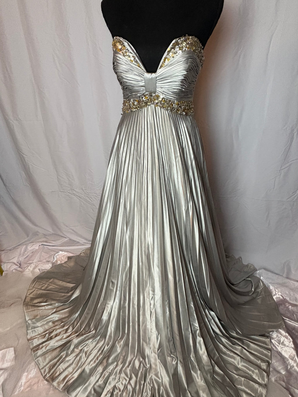 Silver Satin Gown - Size 6