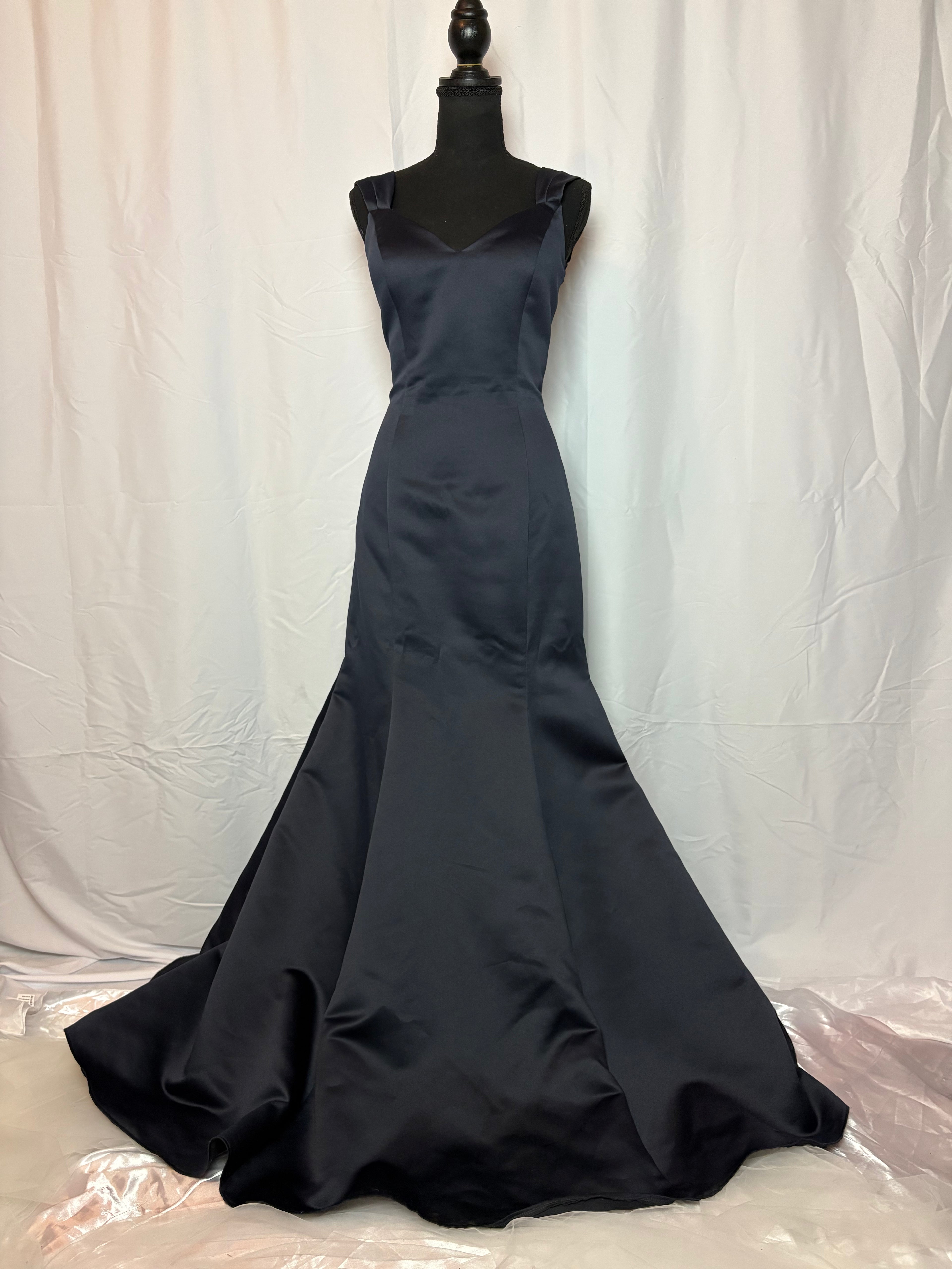 Dark Blue Satin Ball Gown - Size M