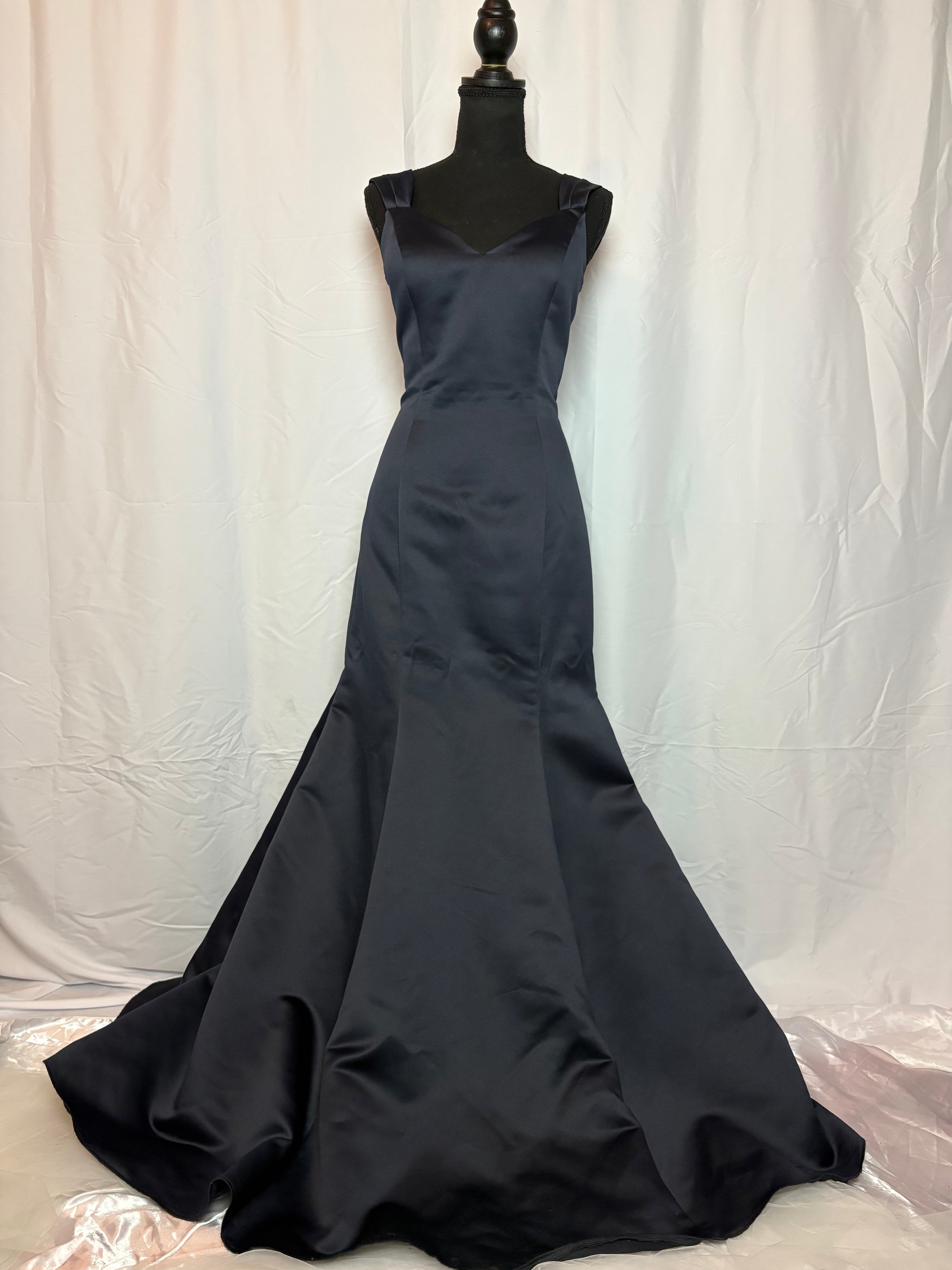 Dark Blue Satin Ball Gown - Size M